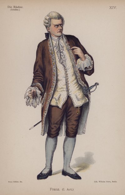 Franz, z Die Rauber (Loupežníci) od Friedricha Schillera (barevné lito) od German School