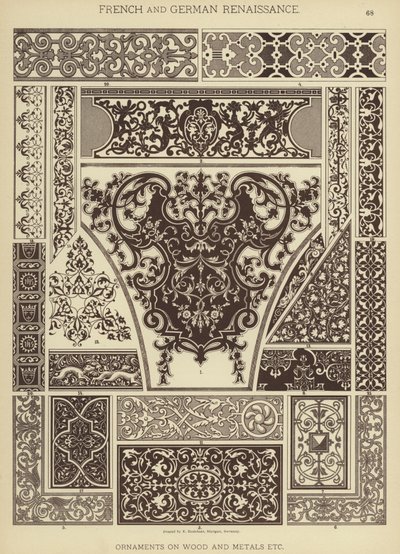 Francouzská a německá renesance, Ornamenty na dřevě a kovech atd. (barevné lito) od German School