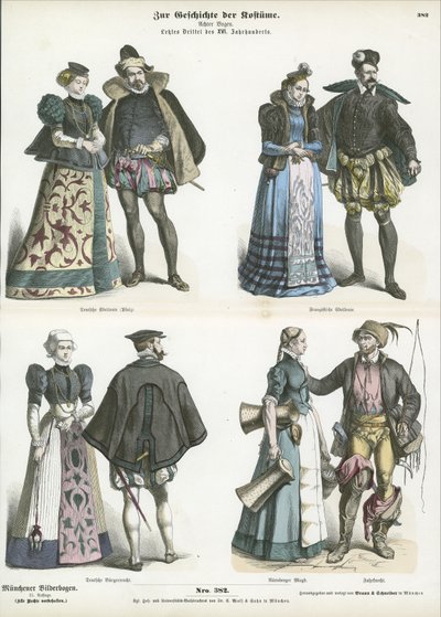 Francouzské a německé kostýmy, konec 16. století od German School