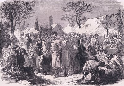 Francouzští uprchlí vojáci ve Švýcarsku, Cassells Historie války mezi Francií a Německem vydaná Cassell and Company Limited, kolem roku 1890 (litho) od German School