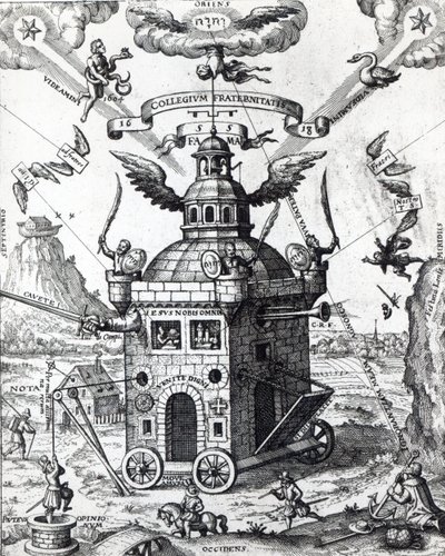 Frontispis knihy Collegium Fama Fraternitatis od Theophila Schweighardta, 1618 od German School