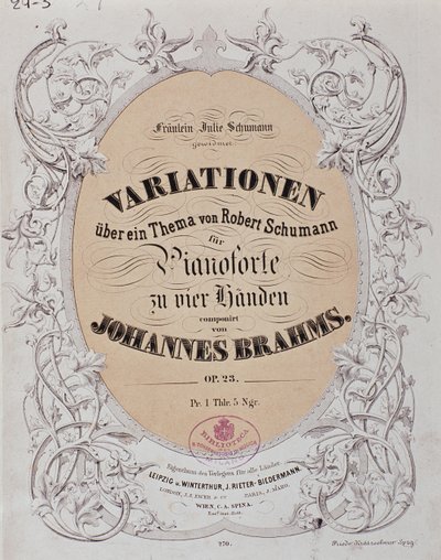 Frontispis "Variace na téma Roberta Schumanna" (op. 23) od Johannese Brahmse (1833-1897) od German School