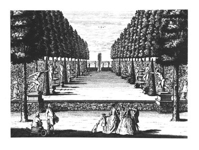 Zahradní divadlo v Herrenhausenu, vyryté Joostem Van Sassem (1716-36) od German School