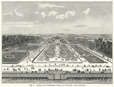 Zahradní design: zahrady Chateau de Vaux-le-Vicomte, Maincy, Francie, vytyčené Andre le Notre v 17. století (rytina) od German School