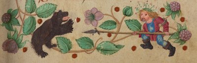 Garlanded Hunter na nohou kopí medvěda, c. 1475-1485 od German School