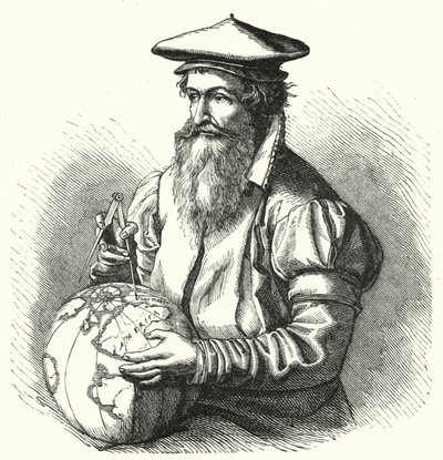 Gerardus Mercator , vlámský geograf a kartograf (rytina) od German School
