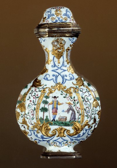 Německé umění: Láhev vůně 18. století (enamaille; scéna chinoiserie) od German School