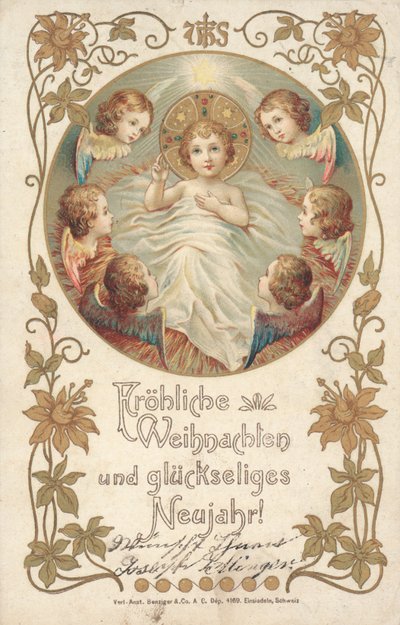 Německé vánoční přání (barva litho) od German School