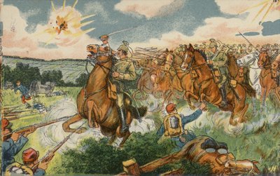 Německá jízda pod velením korunního prince Viléma útočí na francouzské jednotky u Longwy ve Francii, 1. světová válka od German School