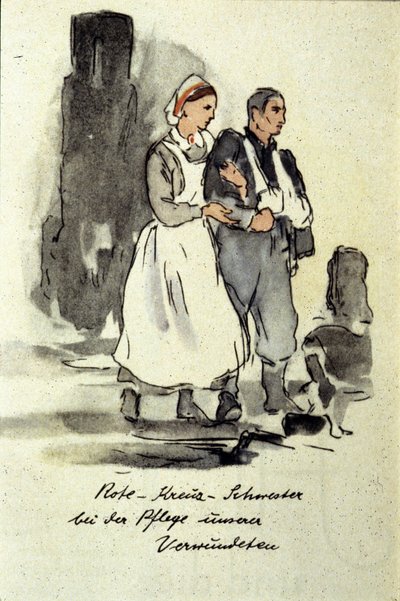 Německá zdravotní sestra podpírá zraněného muže. 1942. od German School