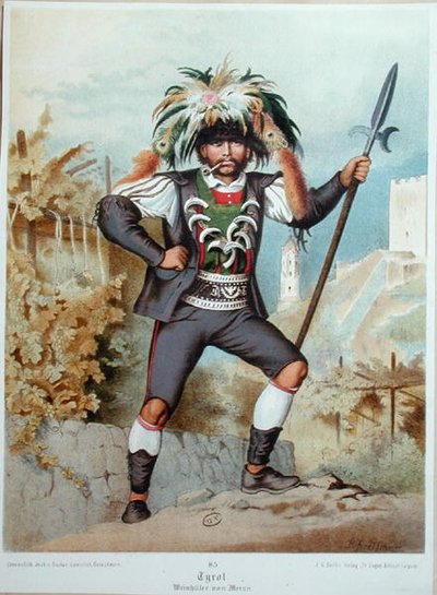 Hlídání vinic v Meranu v Tyrolsku (barva lito) od German School