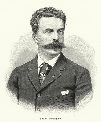 Guy de Maupassant , francouzský spisovatel povídek (litho) od German School