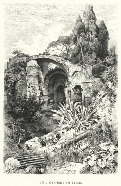 Hadriánova vila, Tivoli, Itálie (rytina) od German School
