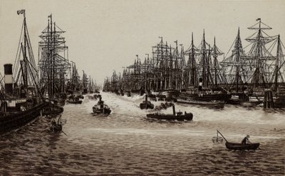 Hamburk: Hafen, The Harbour (litho) od German School