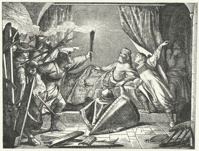Hartmann ze Siebenichu v přestrojení za Fridricha Barbarossu, aby umožnil císaři uprchnout z italských Sus od German School