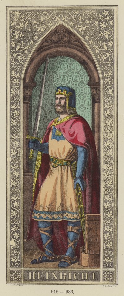 Heinrich I, 919-936 (barevná rytina) od German School