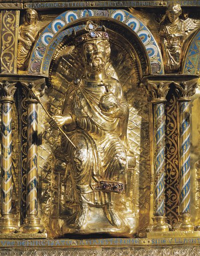 Jindřich II (973-1024 také známý jako Svatý Jindřich, císař Svaté říše římské, detail ze svatyně císaře Karla Velikého (742-814) 1215 (zlato & champleve smalt) od German School