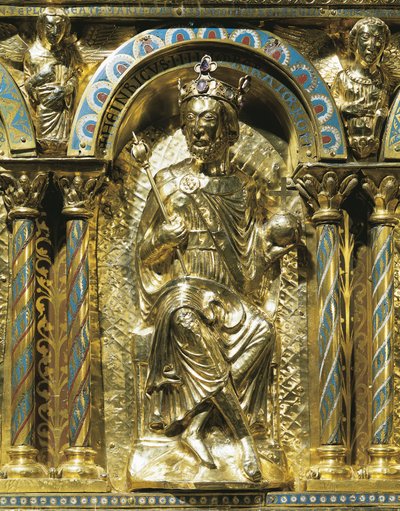 Jindřich IV., císař Svaté říše římské (1050-1106), detail ze svatyně císaře Karla Velikého (742-814) 1215 (zlato & champleve smalt) od German School