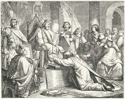Jindřich Lev, vévoda saský, podléhající Fredericku Barbarossovi v Erfurtu od German School