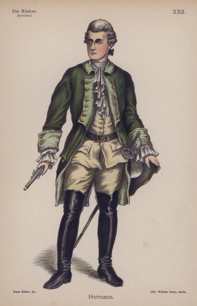 Hermann, z Die Rauber (Loupežníci) od Friedricha Schillera (barevné lito) od German School