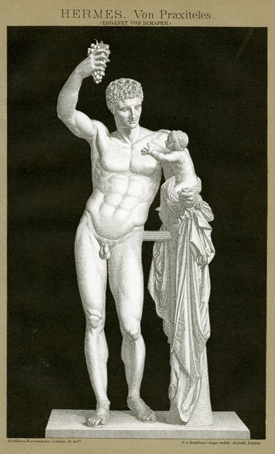 Hermes a nemluvně Dionysos připisovaní Praxitelovi kolem roku 1895 (barevný chromolitograf) od German School