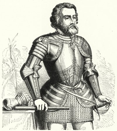 Hernan Cortes, španělský conquistador (rytina) od German School