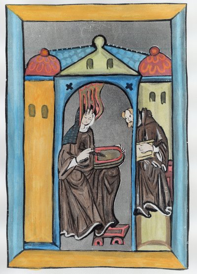 Hildegarda z Bingenu přijímající světlo z nebe, kolem 1151 (pozdější zbarvení) od German School