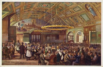 Hofbrauhaus, Mnichov (barevná litografie) od German School