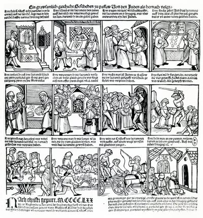 Host znesvěcení pasovskými Židy v roce 1477 od German School