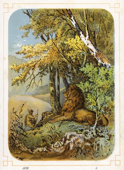 Lovec se blíží k lvu (barva litho) od German School