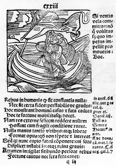 Ilustrace z lodi Stultifera Mortal Ship od Sebastiana Branta, tisk Johannes Schenspenger, 1497 (woocut) od German School
