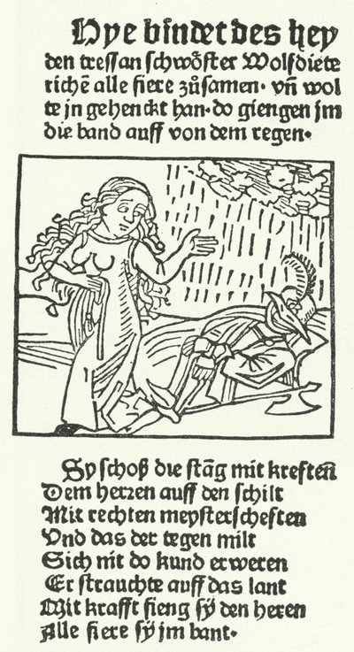 Ilustrace z pohádky o romantickém hrdinovi Wolfdietrichovi, kterou vydal Hans Schoensperger v Augsburgu v roce 1491 (rytina) od German School