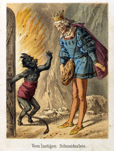 Ilustrace pohádek Franze Hoffmanna „“Tales et Fables – Le radostný krejčí“”. Chromolitografie 19. století. od German School