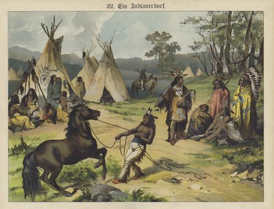 Indiánský tábor, Amerika (barva litho) od German School