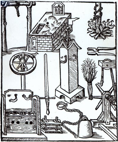 Nástroje popravy, trestu a mučení, ilustrace z Bamberger Halsgericht, 1507 od German School