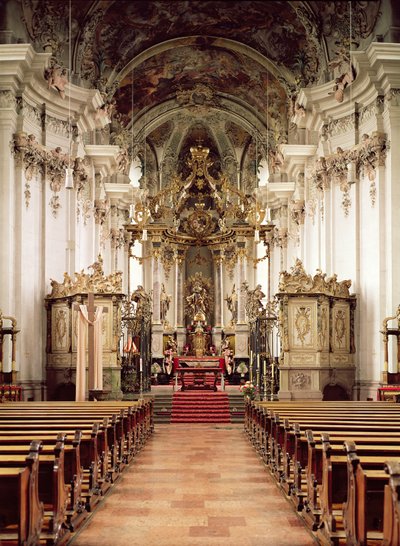 Interiér, navržený Balthasarem Neumannem (1687-1753) 1734-54 od German School