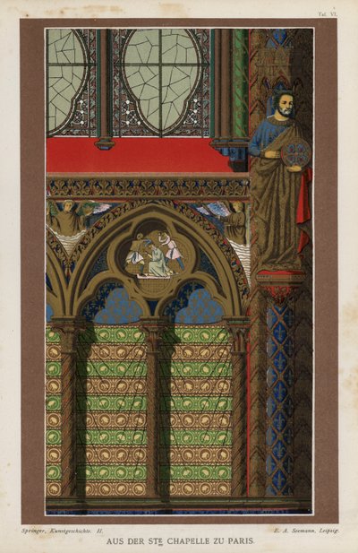 Detail interiéru ze Sainte-Chapelle, Paříž, Francie (barevné lito) od German School