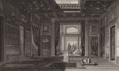 Interiér římského domu v Pompejích. Ilustrace pro Bilder-Atlas (rytina) od German School