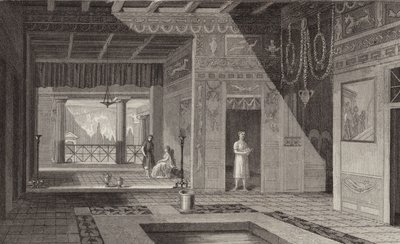Interiér římského domu v Pompejích. Ilustrace pro Bilder-Atlas (rytina) od German School