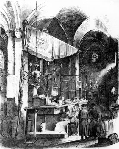 Interiér Altneuschul (Staronová synagoga), Praha, 1852 od German School