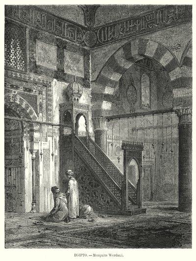 Interiér mešity Amir Altinbugha al-Maridani, Káhira, Egypt (litho) od German School