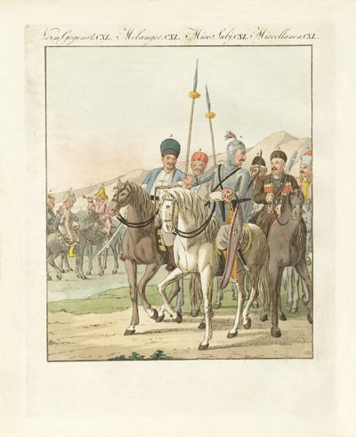 Nepravidelná lehká ruská kavalérie (barevná rytina) od German School