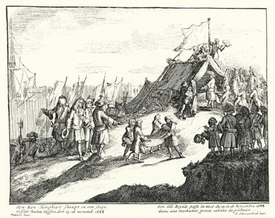 Anglický Jakub II. tráví noc z 15. na 16. listopadu 1688 v chudé rybářské chýši (rytina) od German School