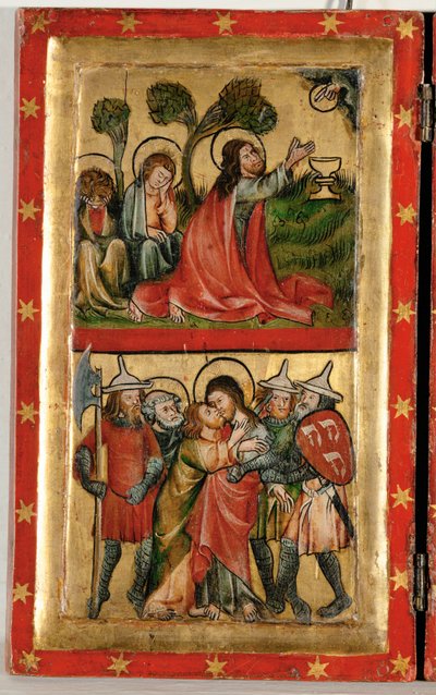 Ježíš se modlí na Olivové hoře, zatímco učedníci spí (tempera na dřevě) od German School