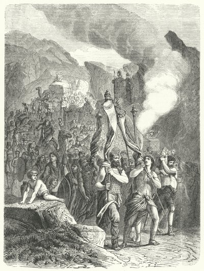 Jozue vedoucí Izraelity v zemi zaslíbené (rytina) od German School