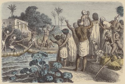 Rytířské souboje na lodích ve starověkém Egyptě (barevné rytí) od German School