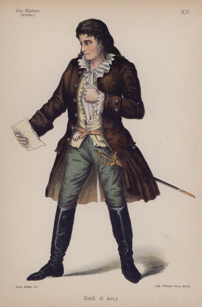 Karl, z Die Rauber (Loupežníci) od Friedricha Schillera (barevné lito) od German School