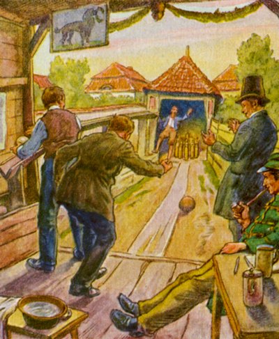 Kegelbahn / Bowlingová dráha (barevná litografie) od German School