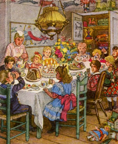 Kindergeburtstag / Dětské narozeniny (barevná litografie) od German School