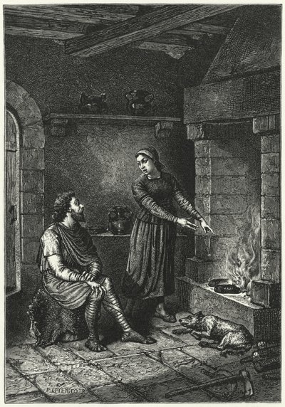 Král Alfred a spálené koláče (rytina) od German School